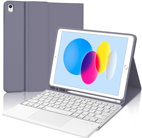 Tastiera per iPad A16 11/10 Generazione (2025/2022) con Touchpad, Cover con Tastiera per iPad 11 Gen 11 Pollici/10 Gen 10.9 Pollici, Magnetica QWERTY Keyboard, Custodia con Portapenna, Viola lavanda