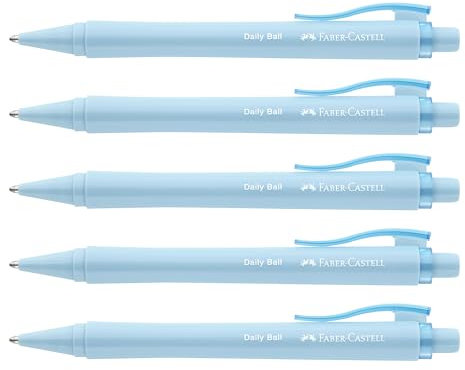 FABER-CASTELL 205201 - Kugelschreiber Daily Ball sky blue, 5 Stück, mit auswechselbarer XB Mine, dokumentenecht