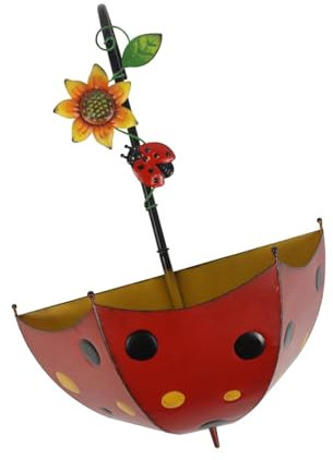 LOVIVER Railing Flower Pot Wall Mount Plant Pot Metal Garden Decor Wall Mounted Planter Umbrella Flowerpot for Indoor Deck Fence Yard, red ladybug