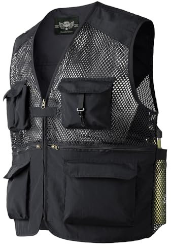 Harbrosrce Herren Anglerweste Outdoor Weste Jagdweste Gilet Safari Weste Mehrfachtaschen Ärmellos Angeljacke für Fotografie Lässig Camping