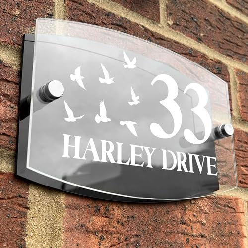 Red Ocean Personalised House Sign Acrylic House Sign Door Number Plaque Custom Door Sign Name Plate Plaques Home Decor New Home Gift Bird Door Sign