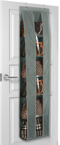 Lirex Over the Door Purse Hanger, Space-Saving Handbag Storage, Clothing Closet Organizer for Scarves, Hats, Leggings, Dark Grey