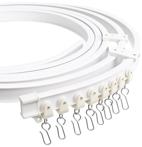 AROMUJOY Flexible Decken-Vorhangschiene, 5 Meter/16.4ft Gardinenschiene Deckenmontage mit Stummen Rollen, Gebogene Deckenschiene, Deckenvorhangschiene für Fenster Vorhänge Duschvorhang Krankenhaus