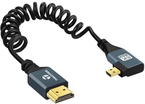 Thsucords Câble Spiralé 8K Micro HDMI vers HDMI 1M,90 Degrés Angle Droit, HDMI vers Micro HDMI Mâle vers Mâle en Spirale,Supporte 8K @ 60 Hz 4K @ 120 Hz 48 Gbps pour GoPro Hero, Raspberry Pi