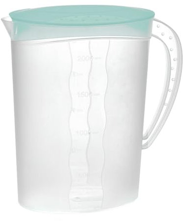 homesti Caraffa per succo con capacità di 2 litri, adatta a qualsiasi porta del frigorifero, caraffa in plastica con coperchio versatile e suddivisione in misura integrata per bevande fredde
