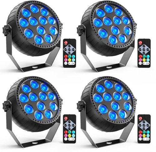 Rtktoup 4PCS Wiederaufladbar RGB LED Par Scheinwerfer, 12 LED Strahler Akku mit Fernbedienung Partylicht Bühnenlicht für Party Bar Bühne DJ Disco Hochzeit Halloween Weihnachten