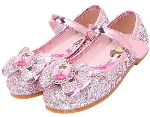Vorkhuaeri Chaussures de Princesse Elsa pour Filles, Baskets Plates à Paillettes pour Enfants, Chaussures Costume Habiller Une Fête Cosplay Mariage (30,B1-Rosa)