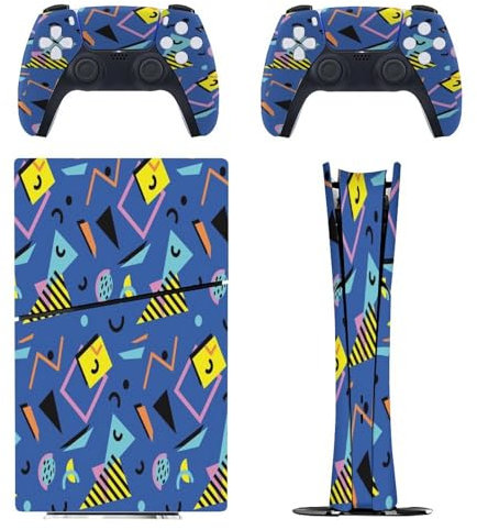 Retro 80er Jahre Stil kompatibel mit PS5 Slim Konsole Skin und Controller Digital Edition Skins Set, präzise Passform und einfache Installation