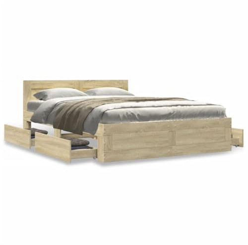 ShGaxin Bettgestell mit Kopfteil Sonoma-Eiche 120x200 cm Holzwerkstoff, Bett, Bed Frame, Bettrahmen, Bett Gestell, Bett Rahmengestell, Schlafzimmer Bett - 3295571