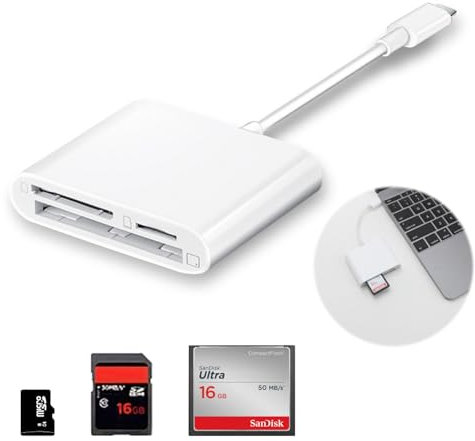 SD Card Reader for iPhone iPad, Multiport 3 in 1 SD Card Reader for CF with Dual Slot for MicroSD/SD - Plug and Play Photography Memory Card Adapter for iPad Pro, MacBook