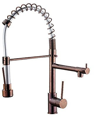 CCKUHN Spültisch-Mischbatterie, Küchenarmatur, verchromtes Messing, 360 Grad drehbar, Einzelhalter, Einloch, ausziehbarer Sprüher, schwenkbarer Mischauslauf, Doppelsprüher, Küchenspülen-W