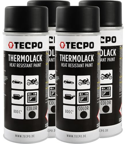 TECPO Lot de 4 bombes de peinture thermique pour étrier de frein - 400 ml - Résistant à la chaleur - Séchage rapide - Noir mat - Protège contre la rouille