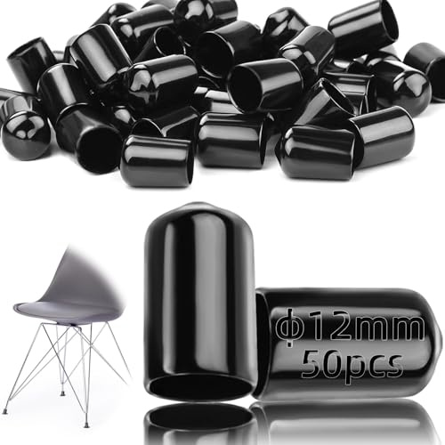TXXATX 50 Pièces Embout Caoutchouc 12mm Bouchon Caoutchouc Plastique Noir | Couvercle, Protections de Filetage, pour 11.5-13mm Tubes Ronds, Vis de Couvercle, Bouchons