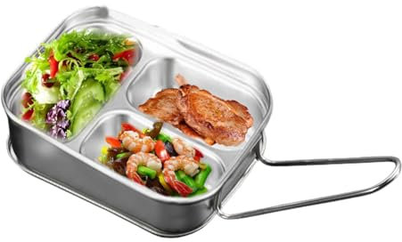 Scatola da pranzo in metallo con Lid Leakproof Stainless Steel Lunch Container, contenitore per pranzo in acciaio a doppio strato, con 3 compartments | Portable Food Storage for Work, School, and