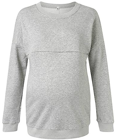 Pflege Sweatshirt Langarm Umstandspullover T-Shirt Winter Stillen Pullover Tops mit Reißverschluss Stillshirt Damen Fleece Stilloberteile Winter Umstandsmode Schwangerschaftssweatshirt (Grey-1, S)