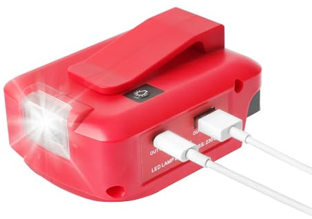 QUPERR USB Akku-Adapter kompatibel mit Einhell 18V Akku – PD/QC3.0 Schnellladefunktion, 12V DC Ausgang, LED Arbeitslicht, Gürtelclip – Replacement for Einhell 18V Akkusystem (Akku Nicht enthalten)