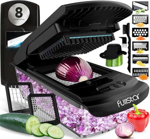Fullstar Vegetable Chopper - Vegetable Slicer & Spiralizer - Veggie Chopper with Container - Kitchen Gadgets - Home Essentials - Kitchen Accessories (All in 1, Black)