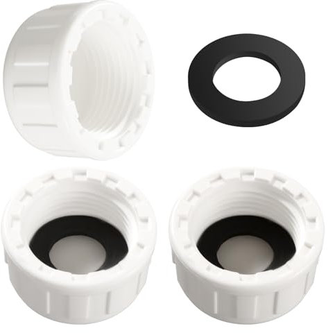 Lyeteung 3 Pezzi G3/4 Tappi Tubi in PVC Rotondi Filettatura Femmina, Tappo Filettato in PVC, Tappo di Chiusura Lavatrice, con Rondella in Gomma, per Sigillare Giunti Estremità dei Tubi, Bianco