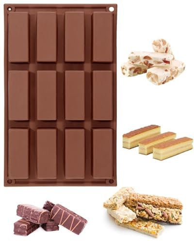 WUNZILO 1 pcs Moule Silicone Rectangulaire 12 Cavités, Moule Silicone Patisserie pour Chocolat, Brownie, Pain de Maïs, Cheesecake et Savon (Rouge)