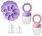 ZUFIO Fruchtsauger Baby -Fruchtsauger Baby ab 6 Monate (2 Fruchtsauger + 1 Eisform+3 Schnuller) für Babynahrung Muttermilch Eiswürfel(Tato Purple/Candy Pink 2+1)