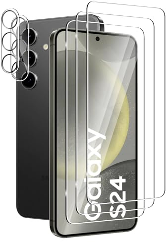 FWKDWHPH [3+2 Pièces Verre Trempé pour Samsung Galaxy S24 avec Caméra Arrière Protecteur,Anti-Rayures,9H Dureté,sans Bulles,HD Protection Décran pour Samsung Galaxy S24