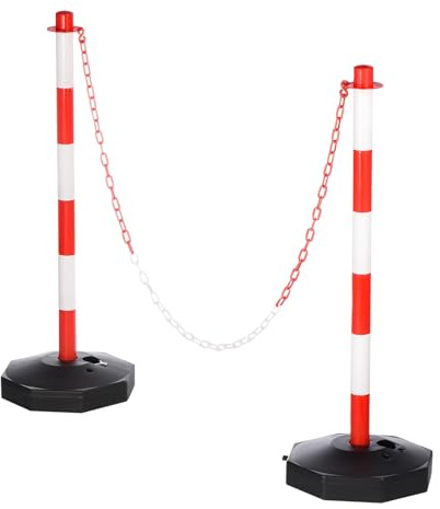 PATIKIL 2 Pezzi Paletti Delineatori Traffico Con Base Riempibile, Barriere Di Sicurezza In Plastica Da 5 Piedi Per Controllo Folla Interno Esterno Stazione Costruzione, Rosso/Bianco