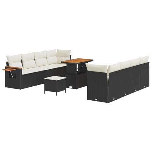 vidaXL Garten-Sofa-Set 11 pcs Schwarz und Creme 90 x 55 x 71 cm, Garten und Terrasse, Moderne UV-beständige Materialien, abnehmbare Kissen, Outdoor-Lounge-Sofa-Set, Relaxmöbel