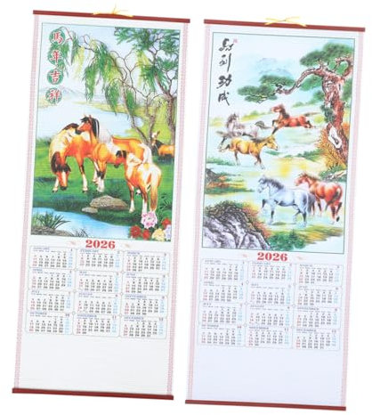 Lurrose 2 Stück Chinesischer Wandkalender 2026: Jahreskalender Zum Aufhängen in Form Eines Rattanpferdes Für Zuhause, Büro, Wohnheim – Traditionelle Dekoration Zum Neujahrsfest
