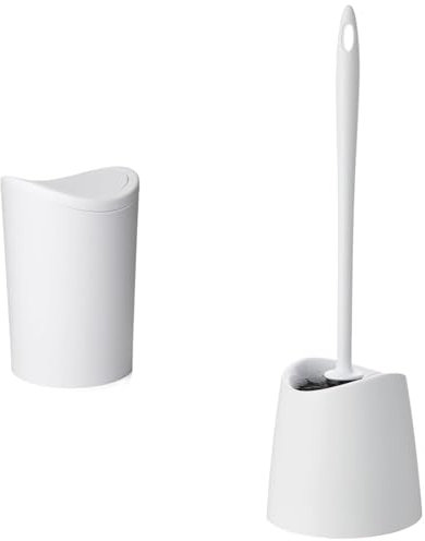 TATAY Poubelle Salle Bain et Brosse Toilettes WC | Poubelle Salle Bain Blanche avec Couvercle à Bascule | Capacité 6L | Brosse Toilettes WC Blanche | Ensemble Résistant et 100% Recyclable