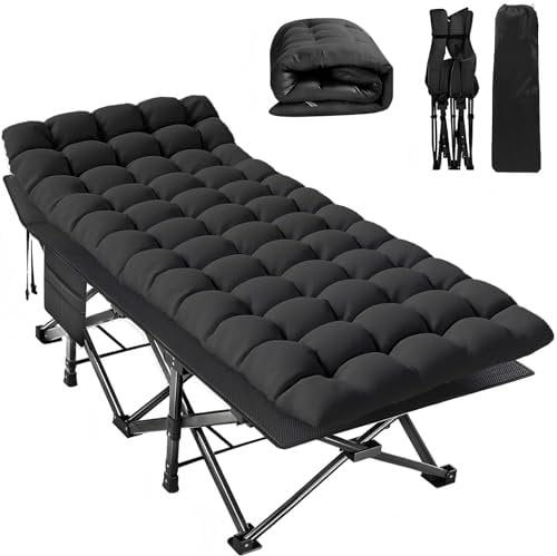 Newfulam Feldbett Klappbar mit Matratze XXL, 400KG Max Last Faltbar Gästebett Campingbett mit Matratze, Seitentasche, Tragetaschen, Tragbares Klappbett für Camping, Outdoor, Büro, Garten, Home Nap