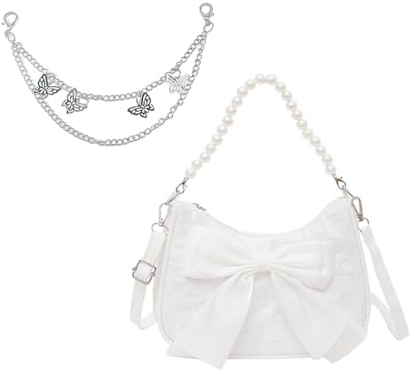 IDNVFY 1 Stück Retro Bow -Tasche Und 1 -Teilige Taschenkette, Elee Und Einfache Crossbody -Tasche, Süße Mädchenhandtasche, Retro -Handtasche.