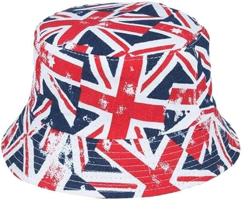 Fischerhut für Erwachsene, faltbar, Baumwolle, niedlich, Union Jack, Sonnenhut, Strandmütze, Fischerhut, britische Flagge, Sommerhut, Unisex, für Herren und Damen, England Union Jack, Einheitsgröße