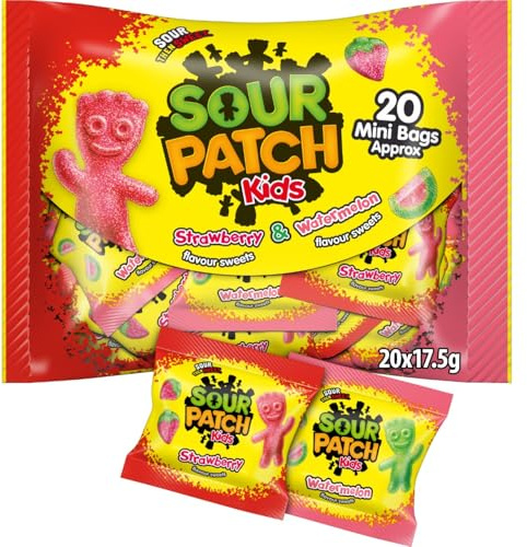 Sour Patch Kids Strawberry & Watermelon Flavour Sweets, Soft & Chewy, Sour Then Sweet Candies in Treat size Bags, 17.5 g (Pack of 20)