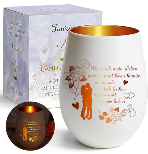 Teelichthalter Geschenk für Sie Freundin, Ich Liebe Dich Windlicht mit Gravur, Partner Geschenke für Frauen, Jahrestag Geburtstagsgeschenk für Ehefrau (weiß)