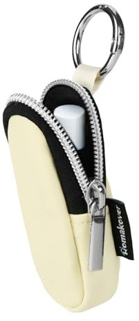 Portable Lip Balm Organizer Case with Keychain, Travel Chapstick Holder Storage Bag, Waterproof Small Cosmetic Organizer, Anti-Lost Lipstick Lip Gloss Sleeve Pouch Keeper Case (Beige, Small)