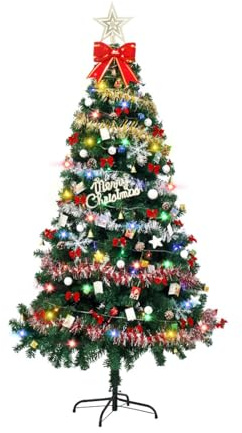 Albero di Natale Albero di Natale artificiale da 5 piedi con luci e ornamenti, albero di Natale preilluminato con palline appese for decorazioni natalizie in casa decorazioni natalizie(240cm)