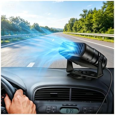 Gntodebj 4-in-1 Auto Heizlüfter, 12V Sofortige Wärmeleistung Windschutzscheiben Defroster Demister mit 360° Drehbar und 90° Neigbar zum Die Meisten Autos