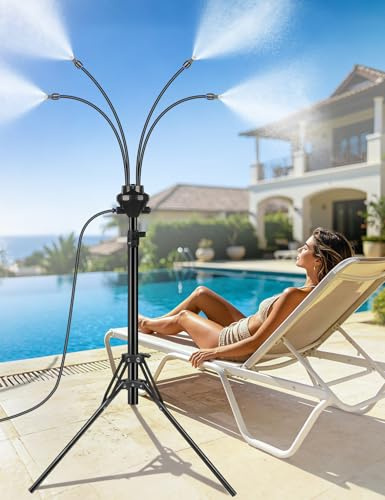 Ksheat Brumisateurs debout pour terrasse extérieure, système de brumisation à hauteur réglable de 1,6 m pour refroidissement extérieur, brumisateur d'eau portable avec une ligne de brumisation de 8,07