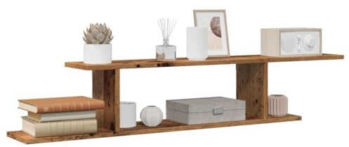 QZZCED TV-Wandregal aus Alttechnikholz, 125 x 18 x 23 cm, robust und langlebig, mit asymmetrischem Design, oben und unten, ideal