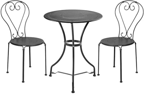 BUTLERS Gartenmöbel Set 3-teilig Century Bistroset für 2 Personen Ø 60 cm Metall Tisch mit Stühlen im französischen Stil | Balkonmöbel Gartenmöbel Set stapelbar Outdoor wetterfest