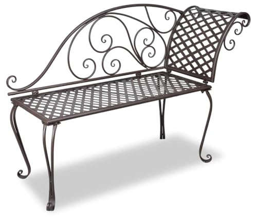 KGHERMDF Eisen Chaiselongue Gartenliege 128 cm, Antik Braun Metallgestell, ergonomische Gartenliege mit Schnörkel-Verzierungen für sonnige Tage, belastbar bis 110 kg