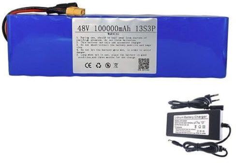 48V 100Ah Batterie pour Vélo Électrique avec Chargeur 13S3P Batterie Trottinette Électrique Batterie PVC Imperméable pour 200W 350W 500W 800W Moteur 48V 100Ah,XT60+SM