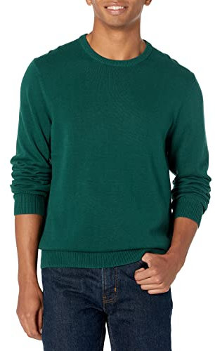 Amazon Essentials Maglione Girocollo a Maniche Lunghe, 100% Cotone, Disponibile Anche in Taglie Big & Tall Uomo, Verde Scuro, XS