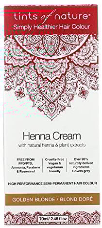 Tints of Nature, Tinte semipermanente de cabello en crema con henna - Rubio dorado, 95% natural, vegano y libre de crueldad animal, 1 paquete
