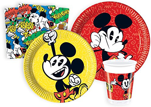 Ciao Y4611 Partygeschirr Party-Set Disney Mickey (Pappteller, Bucher, Servietten), Multicolor, 24 Personen