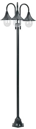 vidaXL Garten Pollerleuchte, Gartenleuchte 3-Laterne, Standleuchte für Garten, Wegeleuchte Gartenlampe Außenleuchte, E27 220cm Aluminium Dunkelgrün