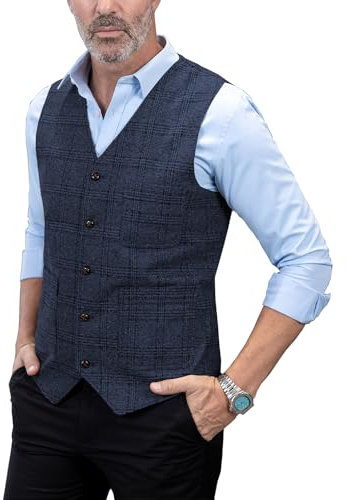 Solove-Suit Herren Casual Freizeit AnzugWeste Plaid Tweed Slim Fit Weste for Hochzeits-Trauzeugen(Navy,XXL)