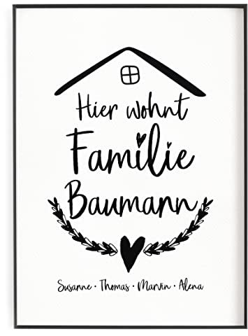 Familie Geschenk zum Einzug Muttertagsgeschenk Hier wohnt Geschenkidee Mama Papa Zuhause Heimat Geschenk zur Geburt Kunstdruck - ungerahmt