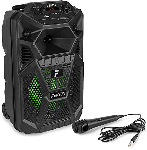 Fenton FPC8T Altoparlante portatile per feste con Bluetooth, altoparlante wireless per feste con luci da discoteca, altoparlanti portatili ad alta potenza per eventi e raduni, batteria integrata e