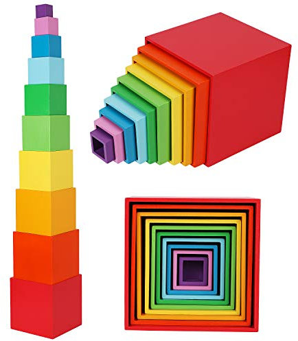 Toys of Wood Oxford Holzstapelbox Regenbogen-Farben-Nesting und Sorting Cups Blöcke für Kleinkinder-Stacking Würfel Educational Lernen Spielzeug für 2 Jahre alt Montessori-Materialien